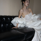 Robe de mariée longue élégante en satin, sans bretelles, en dentelle et sequins, style sirène, C4318