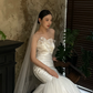 Robe de mariée sirène bustier en satin et tulle avec voile, longue et rêveuse, C4319