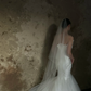 Robe de mariée sirène bustier en satin et tulle avec voile, longue et rêveuse, C4319