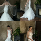 Robe de mariée sirène bustier en satin et tulle avec voile, longue et rêveuse, C4319