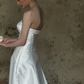 Robe de mariée longue en satin, simple et sans bretelles, style sirène, C4320