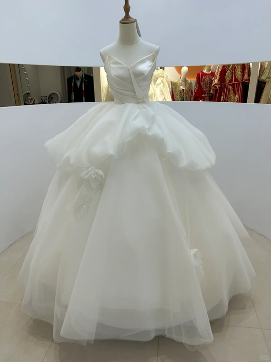 Robe de mariée longue en satin et tulle, élégante et bustier, C4321