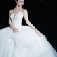 Robe de mariée longue en satin et tulle, sans bretelles, style bal intemporel, C4322