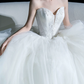 Robe de mariée longue en satin et tulle, sans bretelles, style bal intemporel, C4322