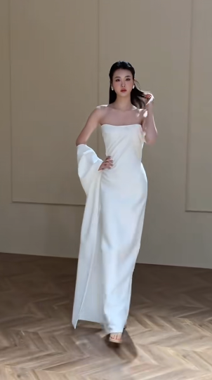 Robe de mariée longue en satin, style sirène, sans bretelles, chic, C4328