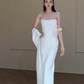 Robe de mariée longue en satin, style sirène, sans bretelles, chic, C4328
