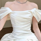 Robe de mariée longue en satin, élégante, épaules dénudées, C4330