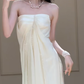 Robe de mariée longue en satin et mousseline, coupe A, sans bretelles, unique, C4335