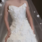 Robe de mariée longue en satin, bustier et voile, effet appliques, style bal de rêve, C4341