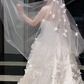 Robe de mariée longue en satin, bustier et voile, effet appliques, style bal de rêve, C4341