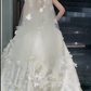 Robe de mariée longue en satin, bustier et voile, effet appliques, style bal de rêve, C4341