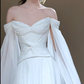 Robe de mariée élégante en mousseline de soie, coupe trapèze, épaules dénudées, longue, C4343