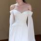 Robe de mariée élégante en mousseline de soie, coupe trapèze, épaules dénudées, longue, C4343