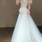 Robe de mariée longue en tulle, coupe trapèze, sans bretelles, style chic, avec appliques, C4344