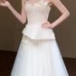 Robe de mariée longue en tulle, coupe trapèze, sans bretelles, style chic, avec appliques, C4344