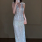 Robe de mariée longue sirène intemporelle à sequins et dos nu C4345