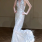 Robe de mariée longue sirène intemporelle à sequins et dos nu C4345