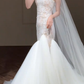 Robe de mariée longue en tulle et dentelle, décolleté en cœur, style sirène, C4350