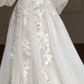 Robe de mariée longue en tulle à épaules dénudées et manches longues, style trapèze, C4351