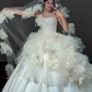 Robe de mariée longue en satin et tulle, sans bretelles, style bal intemporel, avec appliques et voile, C4355