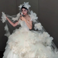 Robe de mariée longue en satin et tulle, sans bretelles, style bal intemporel, avec appliques et voile, C4355