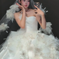 Robe de mariée longue en satin et tulle, sans bretelles, style bal intemporel, avec appliques et voile, C4355