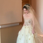 Robe de mariée longue en tulle à bretelles spaghetti et paillettes avec voile C4356