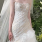 Robe de mariée sirène bustier en tulle et perles avec voile, longue et rêveuse, C4357