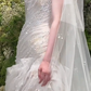 Robe de mariée sirène bustier en tulle et perles avec voile, longue et rêveuse, C4357