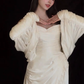 Robe de mariée longue en satin, coupe A, sans bretelles, avec manches, C4358