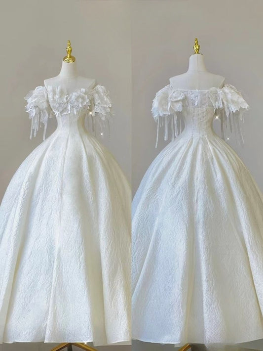 Robe de mariée longue en satin, élégante, épaules dénudées, C4363