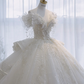 Robe de mariée longue en tulle, paillettes et perles, style bal intemporel, épaules dénudées, C4367