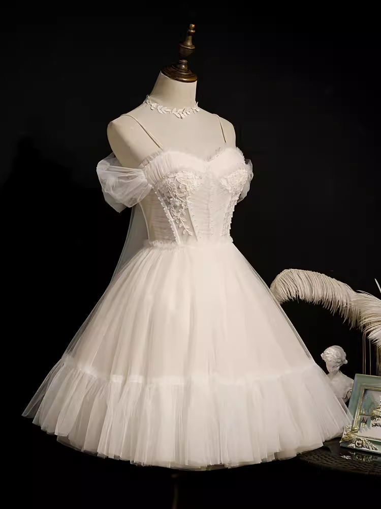 Robe de bal élégante, bretelles Spaghetti, robe de soirée blanche, robes de bal, C436
