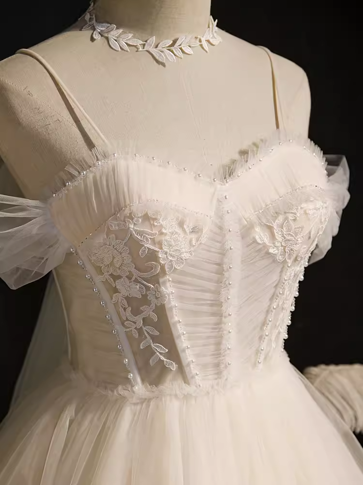 Robe de bal élégante, bretelles Spaghetti, robe de soirée blanche, robes de bal, C436
