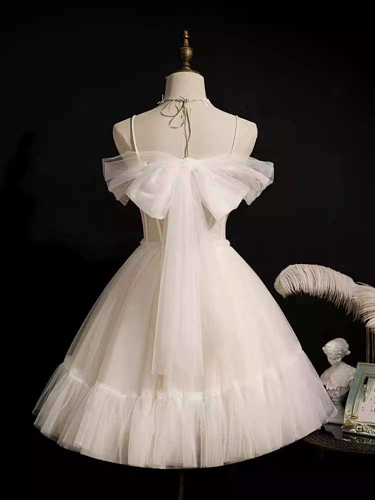 Robe de bal élégante, bretelles Spaghetti, robe de soirée blanche, robes de bal, C436