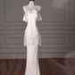 Superbe robe de mariée sirène longue en satin et dentelle perlée C4372