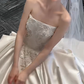 Robe de mariée longue élégante en satin, sans bretelles, avec appliques et voile, C4373