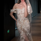 Robe de mariée sirène de rêve à épaules dénudées, en tulle et dentelle, avec voile, longue, C4375