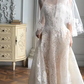 Superbe robe de mariée trapèze longue en tulle et dentelle avec bretelles spaghetti et voile C4376