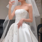 Robe de mariée longue en satin, bustier, élégante, avec appliques et voile, C4377