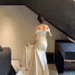 Robe de mariée longue en satin, élégante, style sirène, épaules dénudées, C4379
