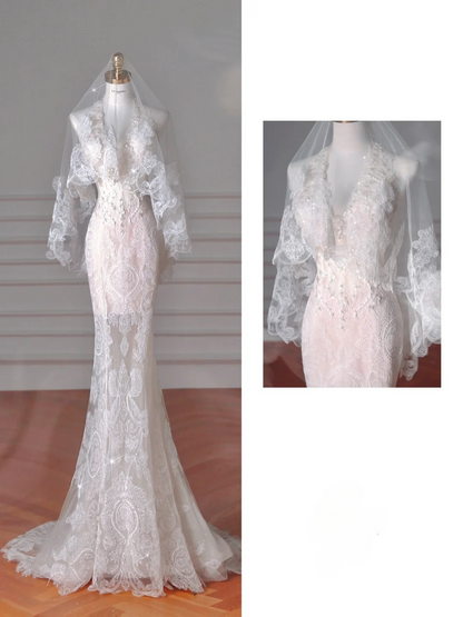 Robe de mariée sirène de rêve en tulle et dentelle avec voile C4382