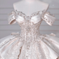 Robe de mariée longue en satin, tulle, dentelle, paillettes et perles, style bal intemporel, épaules dénudées, C4388