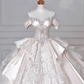 Robe de mariée longue en satin, tulle, dentelle, paillettes et perles, style bal intemporel, épaules dénudées, C4388