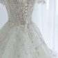 Robe de mariée longue et unique en tulle, à paillettes et perles, manches courtes, C4389