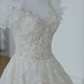 Robe de mariée longue et unique en tulle, à paillettes et perles, manches courtes, C4389