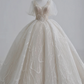Robe de mariée élégante, col en V, tulle, paillettes, manches courtes, longue, C4391