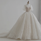 Robe de mariée élégante, col en V, tulle, paillettes, manches courtes, longue, C4391