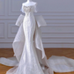 Robe de mariée longue en satin à paillettes et épaules dénudées, style sirène, avec perles et nœud, C4392