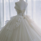 Robe de mariée longue élégante en tulle et sequins, sans bretelles, C4394